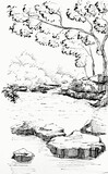 Fototapeta Paryż - Hand drawn illustration of a pond