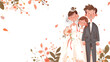 Illustration of a happy family wedding with white copy space