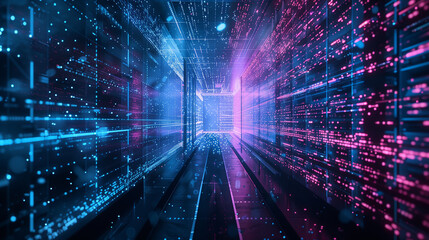 Poster - A blue and pink room with many lights and a lot of dots. The room is very bright and colorful