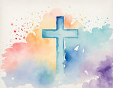 Fototapeta Motyle - Watercolor Christian Cross with Vibrant Background