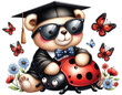 bear graduation gown holding and ladybug clipart watercolor

