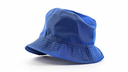 Wall Mural - A blue bucket hat showcased against a pristine white background