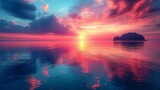 Fototapeta  - Seascape during sunset with reflections of the colorful sky. AI generate illustration