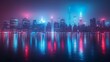 A city skyline at night with lights creating a dynamic and vibrant urban landscape. AI generate illustration