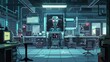Imagine a claustrophobic scenario of technological horror, showcasing pixel art interpretations of advanced AI gone wrong in a mysterious lab setting Utilize unexpected camera angles to intensify the