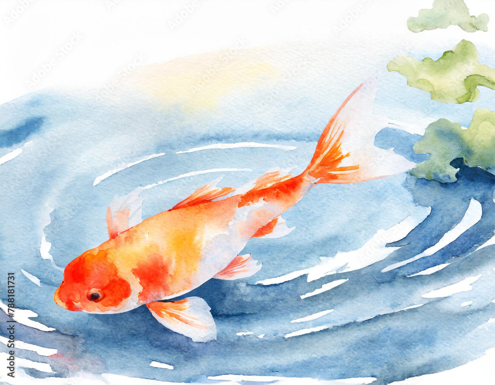 金魚　イラスト　絵画 金魚 イラスト 絵画 金魚 メタリック 水彩原画 イラスト ギフト