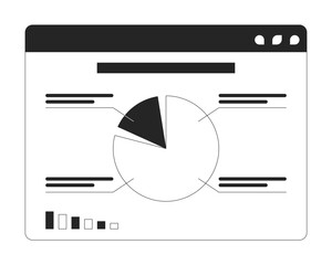 Poster - Pie chart diagram on website 2D linear cartoon object. Business data analytics tool isolated line vector element white background. Accounting computer software monochromatic flat spot illustration