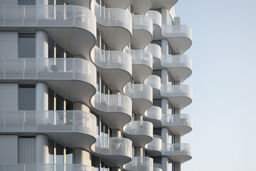 Poster - Facade of a modern residential building with balconies. Background image. Created with Generative AI technology.