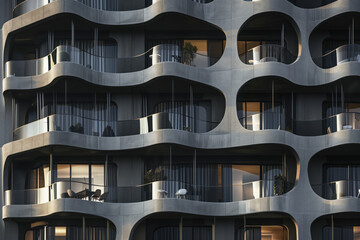 Poster - Facade of a modern residential building with balconies. Background image. Created with Generative AI technology.