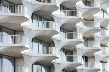 Poster - Facade of a modern residential building with balconies. Background image. Created with Generative AI technology.