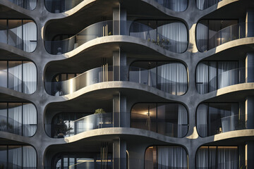 Poster - Facade of a modern residential building with balconies. Background image. Created with Generative AI technology.