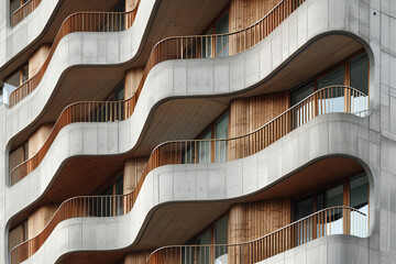Poster - Facade of a modern residential building with balconies. Background image. Created with Generative AI technology.