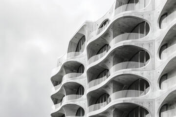 Poster - Facade of a modern residential building with balconies. Background image. Created with Generative AI technology.