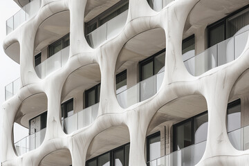 Poster - Facade of a modern residential building with balconies. Background image. Created with Generative AI technology.
