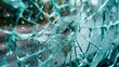 Close-up of a shattered glass with intricate cracks and tiny water droplets reflecting a blurred background, concept of accidents and fragility