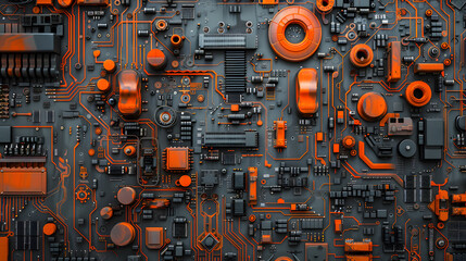 Poster - A close-up of a computer circuit board, packed with electronic components like transistors and capacitors