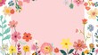 © MUS_GRAPHIC - Floral patterns around edges. Beautiful background with delicate plants blooming at edges on white backdrop. Horizontal border with pastel spring summer flowers