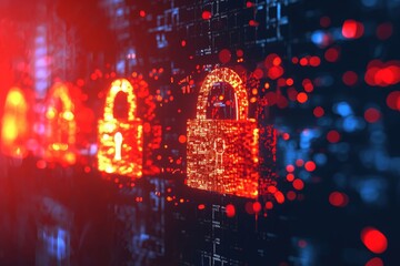 Poster - This photo showcases a close-up view of a lock on a computer screen, highlighting the security feature in use, An image symbolizing denial-of-service (DoS) attack in abstract design, AI Generated