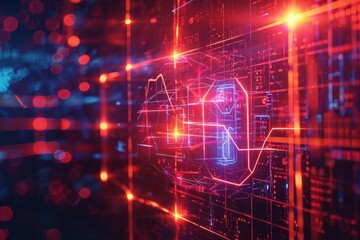 Poster - A computer screen featuring a lock symbol, indicating secure access or protection, An image symbolizing denial-of-service (DoS) attack in abstract design, AI Generated