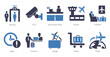 A set of 10 airport icons as sensing, cctv, information desk