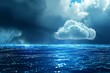 A cloud hovers above the vast expanse of the ocean, creating a striking contrast between the sky and the water, An underwater themed image of cloud data storage, AI Generated