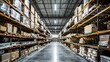 Sleek Warehouse Storage Aisle. Concept Industrial Design, Efficient Layout, Organized Inventory, Quality Shelving