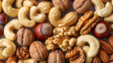 Wall Mural - Assorted nuts creating a natural top view background for a visually appealing display