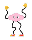 Fototapeta Dinusie - Groovy cloud with wavy arms and legs 2D linear cartoon character. Weather mascot dancing isolated line vector personage white background. Trendy retro shape smiling color flat spot illustration