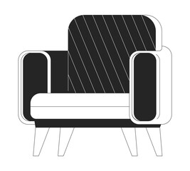 Poster - Soft armchair with cushions 2D linear cartoon object. Cozy seat to rest at home isolated line vector element white background. House interior comfort atmosphere monochromatic flat spot illustration