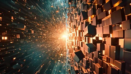 Poster - an abstract background featuring an arrangement of cubes illuminated by bright lights, fragments of 