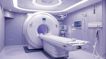 Poster - a room with ample space featuring a prominent white machine, futuristic mri machine in a high-tech h