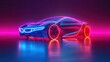 Abstract image of a smart or intelligent car in the form of neon lights. Futuristic automotive technology. AI generated