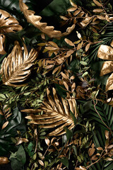 Canvas Print - Golden and Green Tropical Leaves Arrangement in Natural Daylight