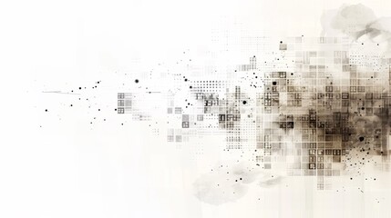 Poster - A black and white abstract painting of a city with smoke, AI