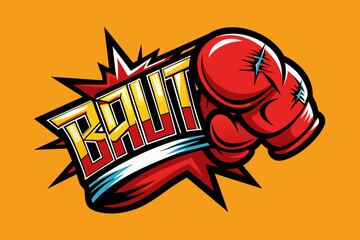 Boxing glove logo with intense typography vector in yellow background, impactful silhouette of a boxing glove