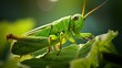 Green grasshopper on a green leave, AI generated
