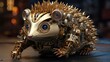 A fascinating depiction of a hedgehog seamlessly integrated with mechanized forms, the fusion of natural spines and metallic components