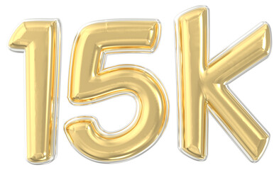 15K Follow Gold Number 3D Render 