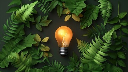 Wall Mural - Energy efficient light bulb with green plants  sustainable living and consumption data