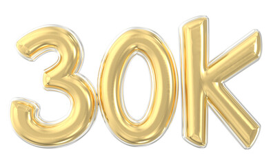 30K Follow Gold Number 3D Render 