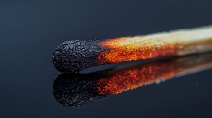 Wall Mural - Single burnt matchstick on a reflective surface, dramatic lighting, high detail