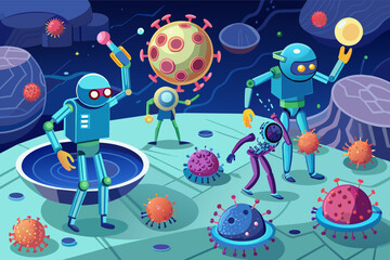 Fototapete - AI-powered robots conducting scientific experiments in a lab