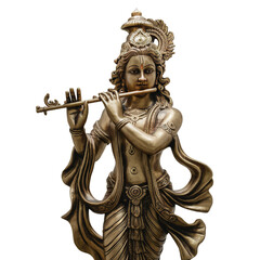 Wall Mural - Krishna god Vishnu avatar brass statue isolated on transparent background.