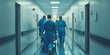 Medical staff pushes a gurney with a stretcher in a hospital corridor. Generative AI