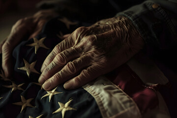 Wall Mural - senior man grasping an american flag