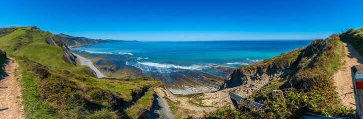 Wall Mural - Beautiful panorama on the coastal path near the flysch of Zumaia, Gipuzkoa. Basque Country