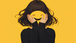 emoticon expressions. Yellow emoji paper sticker. anime person covering face with emoji paper