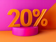 Beautiful 3D number 20% on a gradient background
