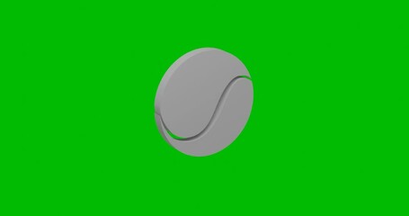 Poster - Animation of rotation of a white tennis ball with shadow. Simple and complex rotation. Seamless looped 4k animation on green chroma key background