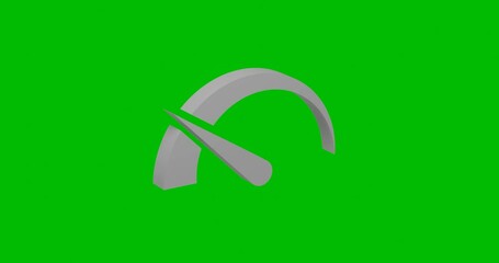 Poster - Animation of rotation of a white tachometer symbol with shadow. Simple and complex rotation. Seamless looped 4k animation on green chroma key background